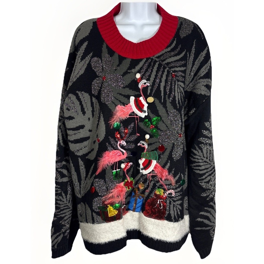 33 Degrees Ugly Christmas sweater XXL Mixed‎ Media Novelty Flamingos
